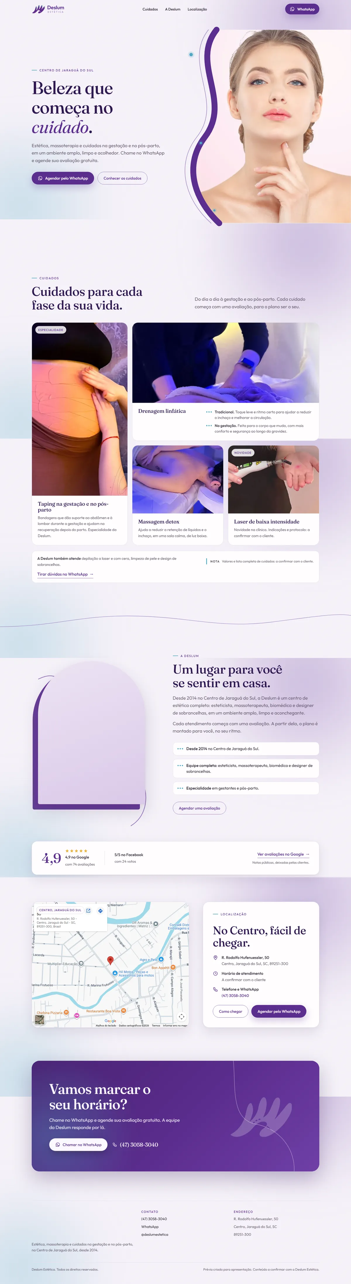 Página inicial do estudo conceitual Deslum Estética, no computador