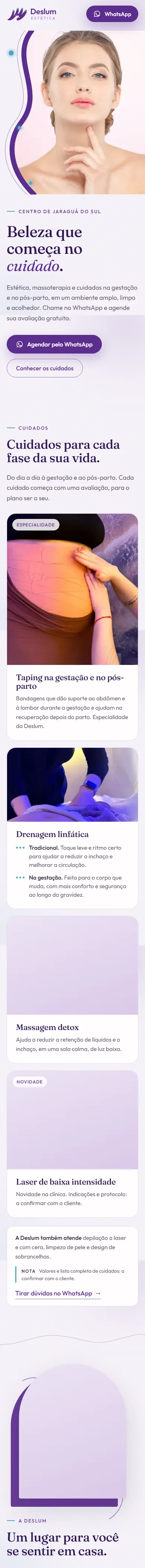 Página inicial do estudo conceitual Deslum Estética, no celular