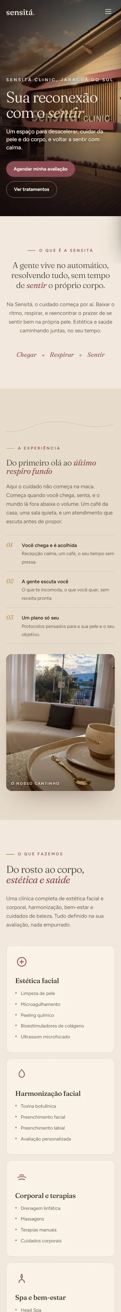 Página inicial do estudo conceitual Sensitá Clinic, no celular